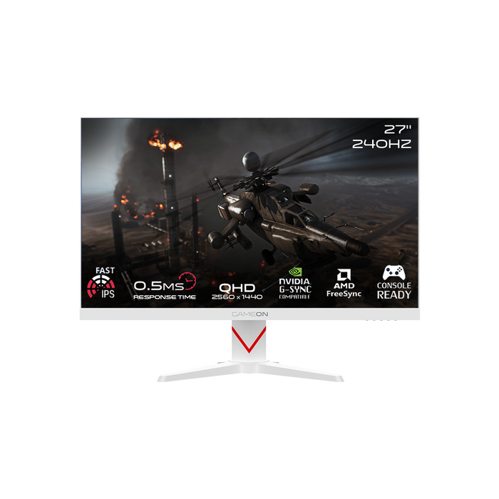 GAMEON GOAD27QHD240IPS Dominator Series 27" QHD, 240Hz, MPRT 0.5ms, HDMI 2.1, Fast IPS Gaming Monitor (Supports PS5) - White