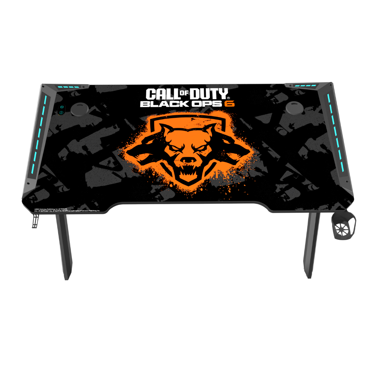 Call Of Duty HAWSKBILL (COD) BLKOPS6- RGB Flowing Light Gaming Desk With Full Table Mouse pad, Headphone Hook, Cup Holder