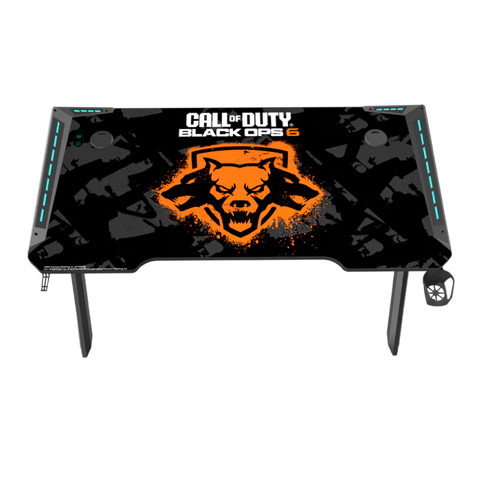 Call Of Duty (COD) Hawksbill BLKOPS6 Series RGB Flowing Light Gaming Desk With Mouse pad, Headphone Hook & Cup Holder - Black
