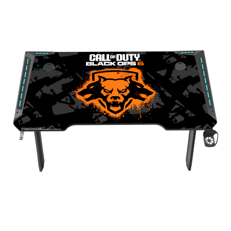 Call Of Duty HAWSKBILL (COD) BLKOPS6- RGB Flowing Light Gaming Desk With Full Table Mouse pad, Headphone Hook, Cup Holder