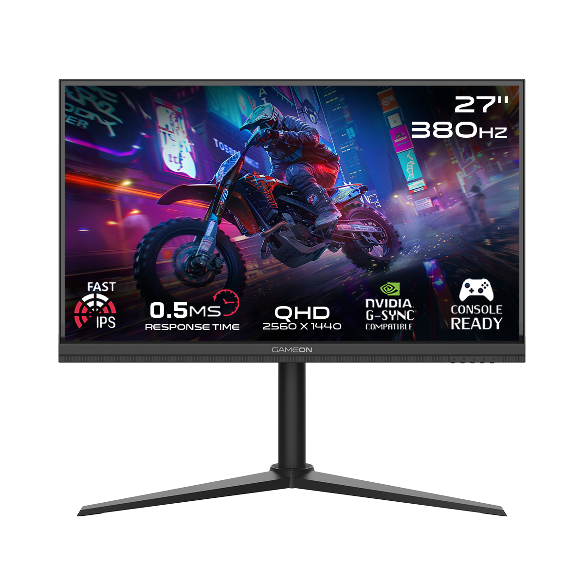 GAMEON GOMP27QHD380IPS Midnight Pro Series 27" QHD, 380Hz, MPRT 0.5ms, HDMI 2.1, Fast IPS Gaming Monitor (Support PS5) - Black