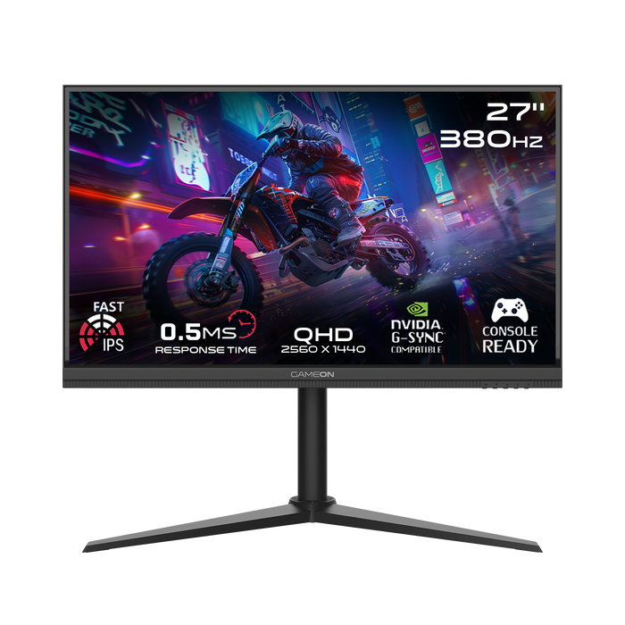 GAMEON GOMP27QHD380IPS Midnight Pro Series 27" QHD, 380Hz, MPRT 0.5ms, HDMI 2.1, Fast IPS Gaming Monitor (Support PS5) - Black
