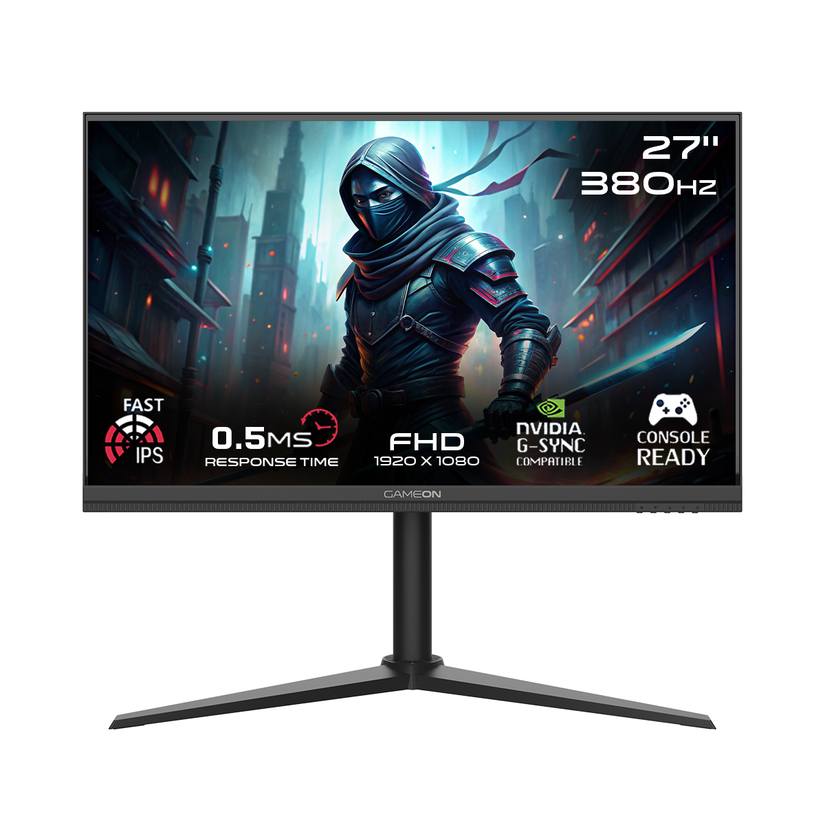 GAMEON GOMP27FHD380IPS Midnight Pro Series 27" FHD, 360Hz, MPRT 0.5ms, HDMI 2.1, Fast IPS Gaming Monitor (Support PS5) - Black