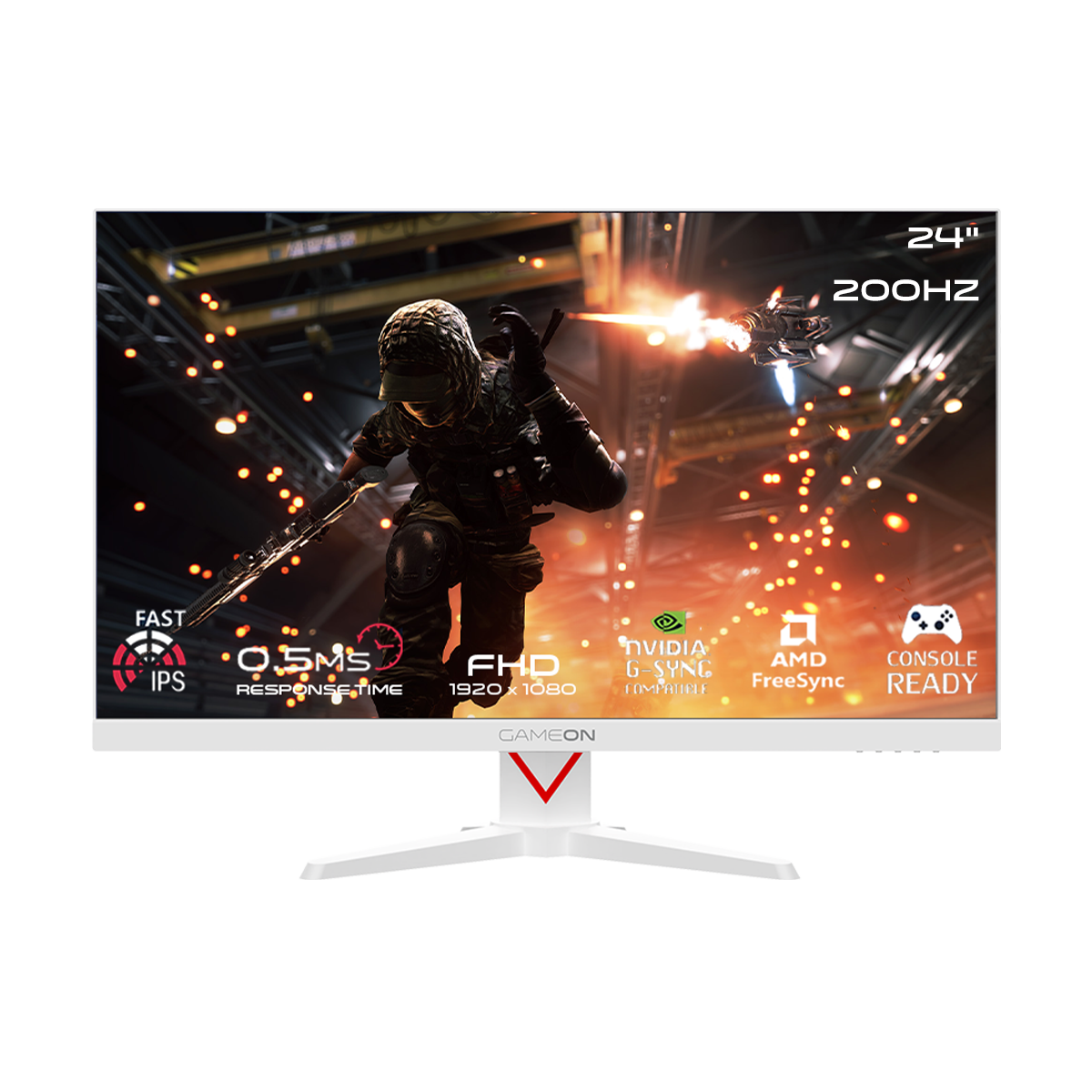 GAMEON GOAM24FHD200IPS Marksman Series 24" FHD, 200Hz, MPRT 0.5ms, HDMI 2.1, Fast IPS Gaming Monitor (Supports PS5) - White