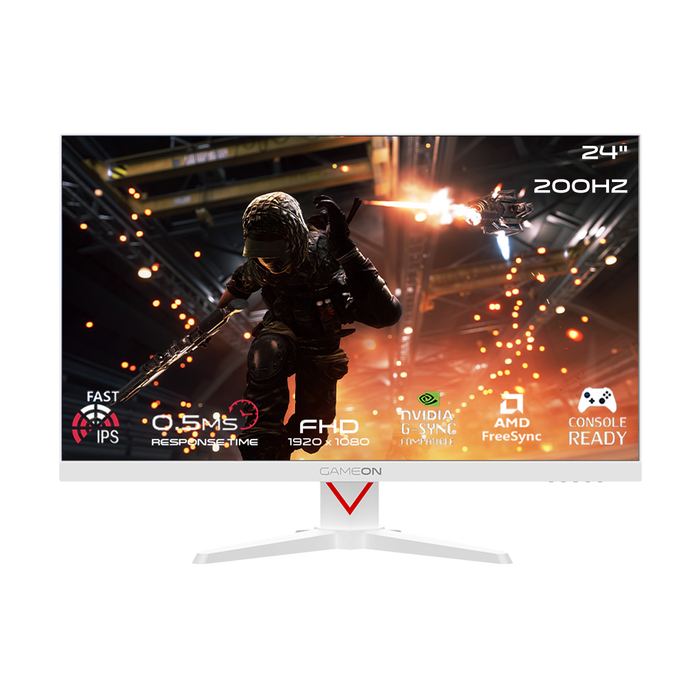 GAMEON GOAM24FHD200IPS Marksman Series 24" FHD, 200Hz, MPRT 0.5ms, HDMI 2.1, Fast IPS Gaming Monitor (Supports PS5) - White