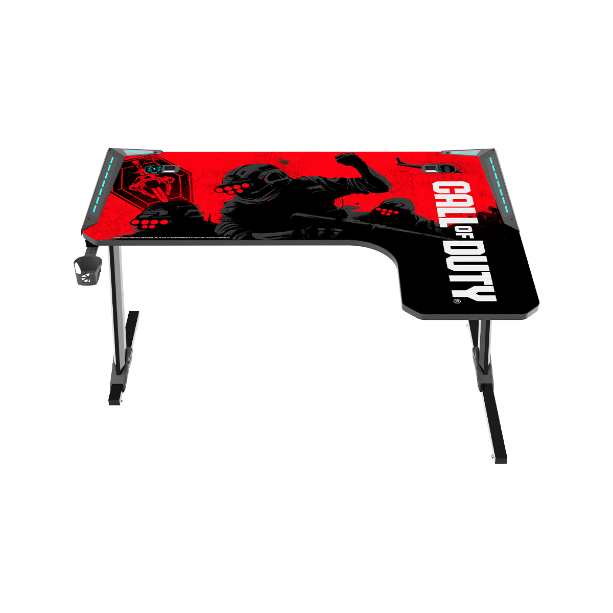 Call Of Duty (COD) Phantom XL-R Series L-Shaped RGB Flowing Light Gaming Desk With Mouse pad, Headphone Hook, Cup Holder, Cable Management, Gamepad Holder, Qi Wireless Charger & USB Hub - Black/Red