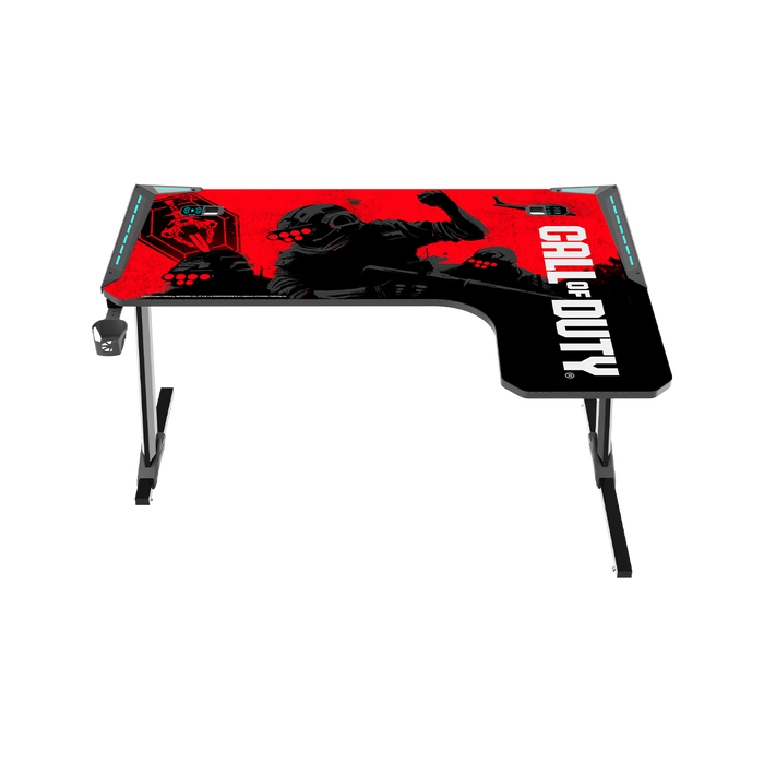 Call Of Duty (COD) Phantom XL-R Series L-Shaped RGB Flowing Light Gaming Desk With Mouse pad, Headphone Hook, Cup Holder, Cable Management, Gamepad Holder, Qi Wireless Charger & USB Hub - Black/Red