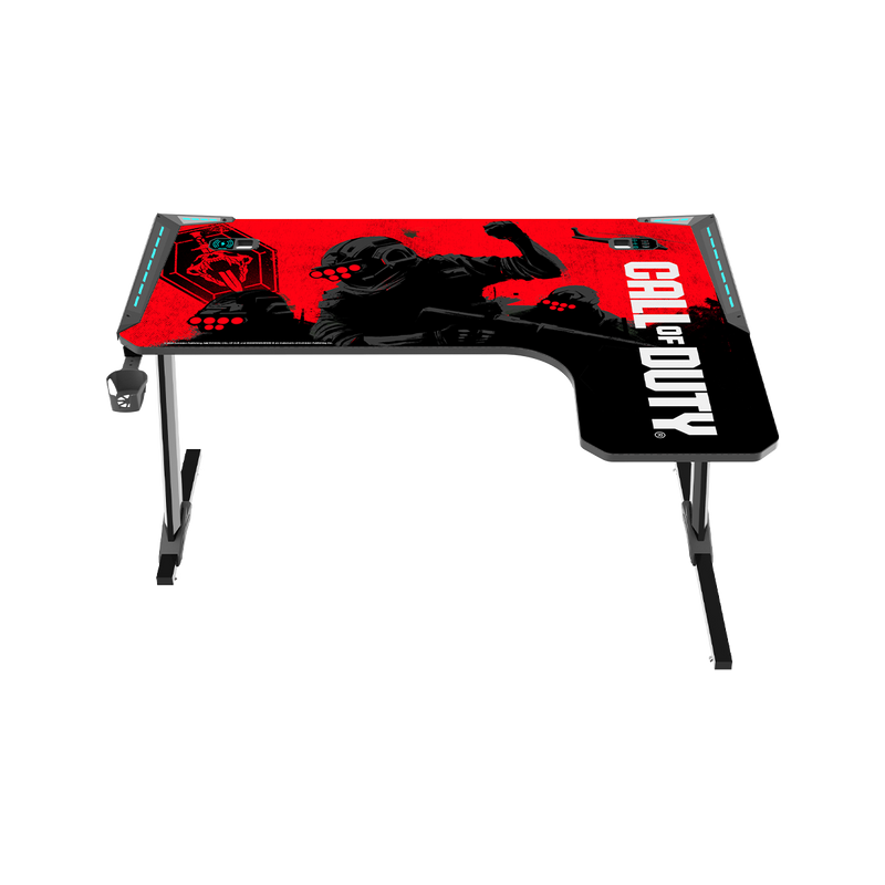 Call Of Duty (COD) Phantom XL-R Series L-Shaped RGB Flowing Light Gaming Desk With Mouse pad, Headphone Hook, Cup Holder, Cable Management, Gamepad Holder, Qi Wireless Charger & USB Hub - Black/Red