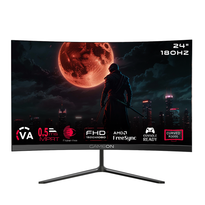 GAMEON GOC24F180VA Pro Series 24" FHD, 180Hz, MPRT 0.5ms, HDMI 2.1, VA Panel Curved Gaming Monitor 3000R 16:9 (Supports PS5) - Black