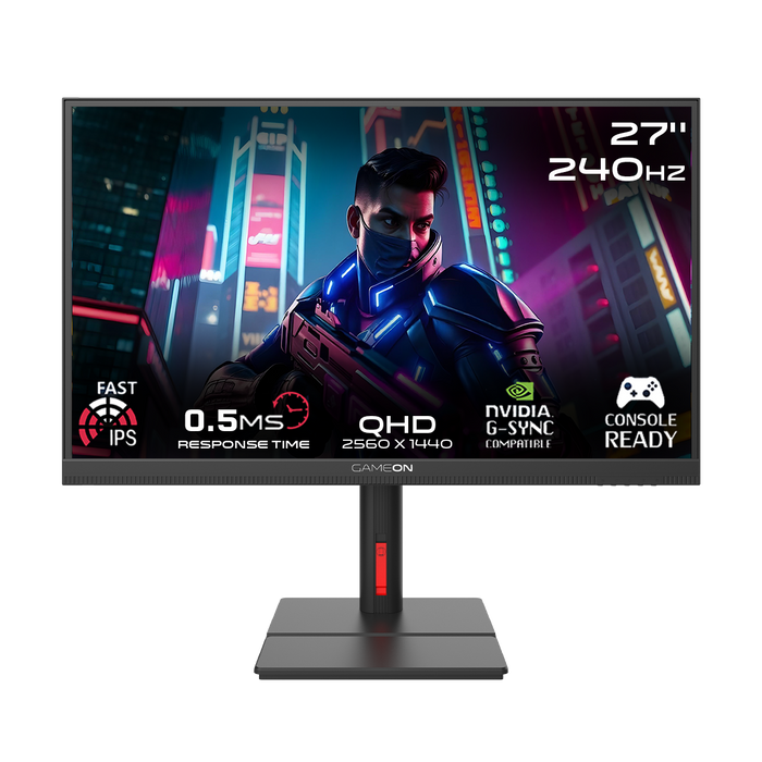 GAMEON GOML27QHD240IPS Midnight Signature Series 27" QHD, 240Hz, MPRT 0.5ms, HDMI 2.1, Fast IPS Mini LED Gaming Monitor (Supports PS5) - Black