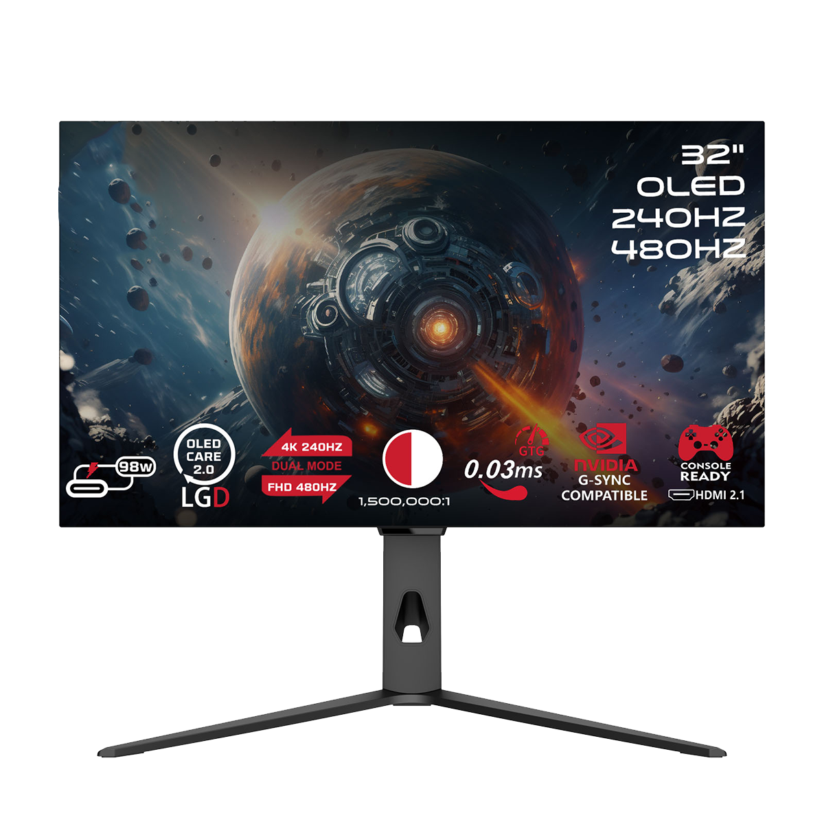 GAMEON GO32OLED4K Signature X Series 32" Dual Switch OLED 4K UHD 240Hz/FHD 480Hz, 0.3ms, HDMI 2.1, IPS Gaming Monitor (Supports PS5) - Black