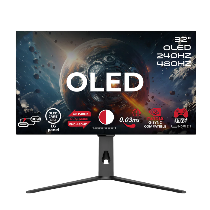 GAMEON GO32OLED4K Signature X Series 32" Dual Switch OLED 4K UHD 240Hz/FHD 480Hz, 0.03ms, HDMI 2.1, Gaming Monitor (Supports PS5) - Black