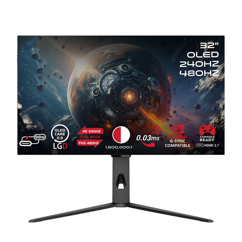 GAMEON GO32OLED4K Signature X Series 32" Dual Switch OLED 4K UHD 240Hz/FHD 480Hz, 0.3ms, HDMI 2.1, IPS Gaming Monitor (Supports PS5) - Black