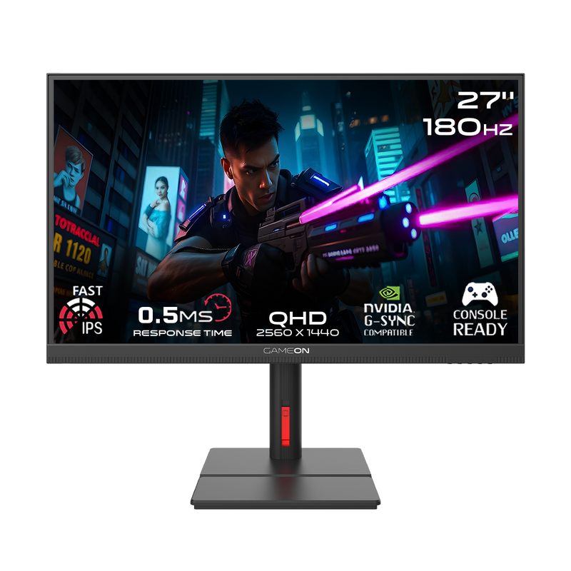 GAMEON GOML27QHD180IPS Midnight Signature Series 27" QHD, 180Hz, MPRT 0.5ms, HDMI 2.1, Fast IPS Mini LED Gaming Monitor (Support PS5) - Black