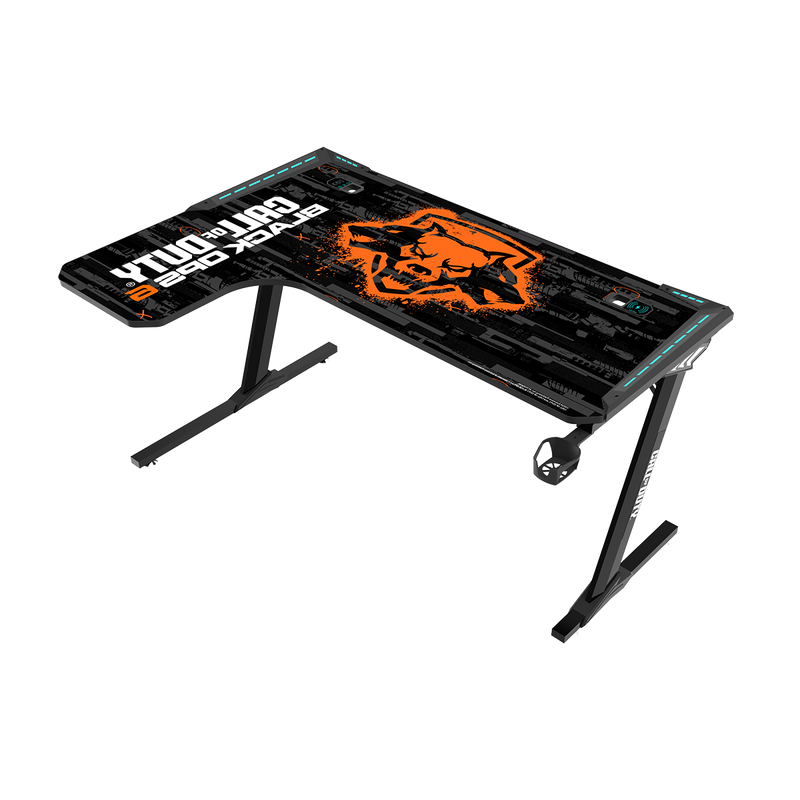 Call Of Duty BLKOPS6-RAPTOR-L RGB Flowing Light Gaming Desk With Full Table Mouse pad, Wireless Charger, USB Splitter, Headphone Hook, Cup Holder.