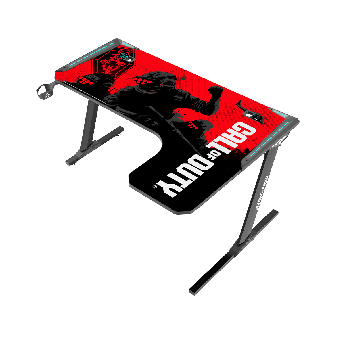 Call Of Duty (COD) Phantom XL-R Series L-Shaped RGB Flowing Light Gaming Desk With Mouse pad, Headphone Hook, Cup Holder, Cable Management, Gamepad Holder, Qi Wireless Charger & USB Hub - Black/Red