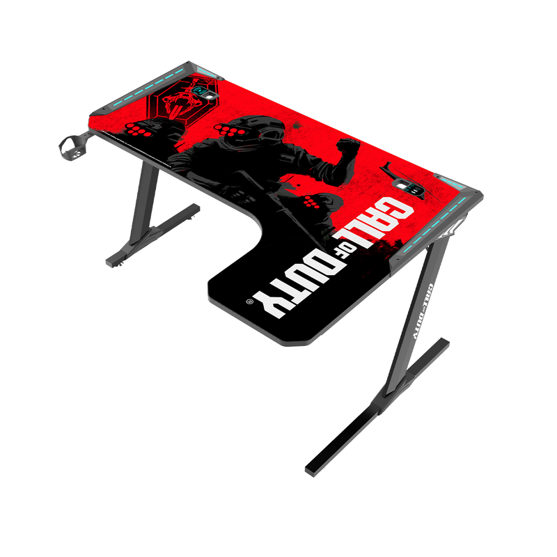 Call Of Duty (COD) Phantom XL-R Series L-Shaped RGB Flowing Light Gaming Desk With Mouse pad, Headphone Hook, Cup Holder, Cable Management, Gamepad Holder, Qi Wireless Charger & USB Hub - Black/Red