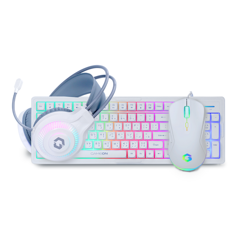 GAMEON GO-CYPHERW-XL-W All-In-One Gaming Bundle (Keyboard, Headset, Mouse & Mousepad)