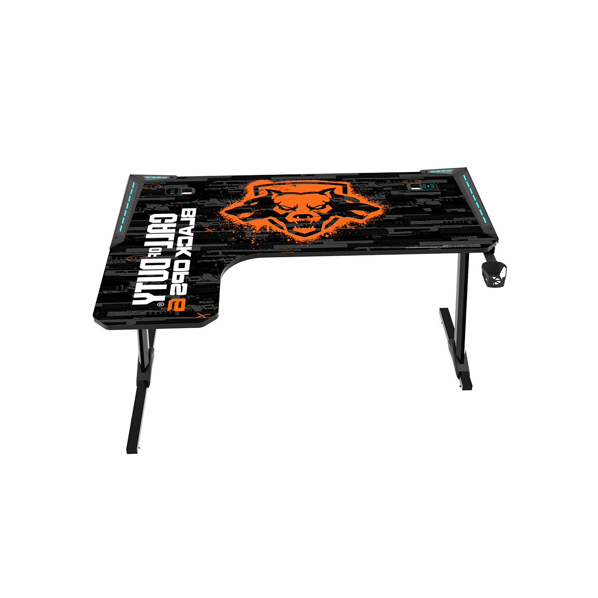 Call Of Duty BLKOPS6-RAPTOR-L RGB Flowing Light Gaming Desk With Full Table Mouse pad, Wireless Charger, USB Splitter, Headphone Hook, Cup Holder.