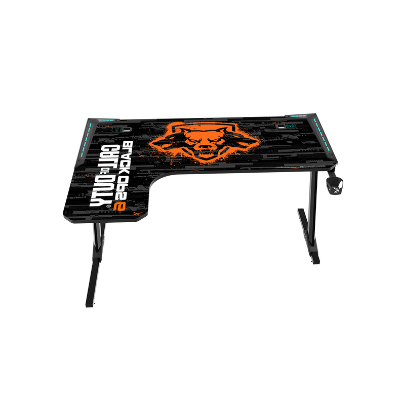 Call Of Duty BLKOPS6-RAPTOR-L RGB Flowing Light Gaming Desk With Full Table Mouse pad, Wireless Charger, USB Splitter, Headphone Hook, Cup Holder.