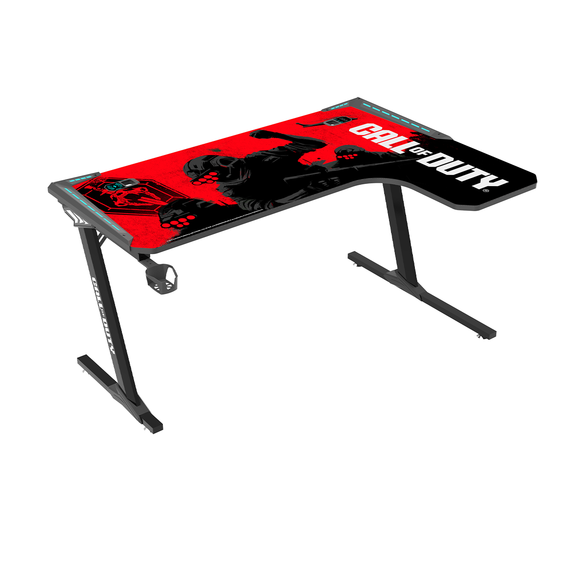 Call Of Duty (COD) Phantom XL-R Series L-Shaped RGB Flowing Light Gaming Desk With Mouse pad, Headphone Hook, Cup Holder, Cable Management, Gamepad Holder, Qi Wireless Charger & USB Hub - Black/Red