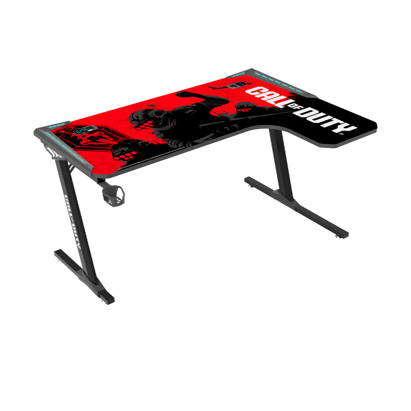Call Of Duty (COD) Phantom XL-R Series L-Shaped RGB Flowing Light Gaming Desk With Mouse pad, Headphone Hook, Cup Holder, Cable Management, Gamepad Holder, Qi Wireless Charger & USB Hub - Black/Red