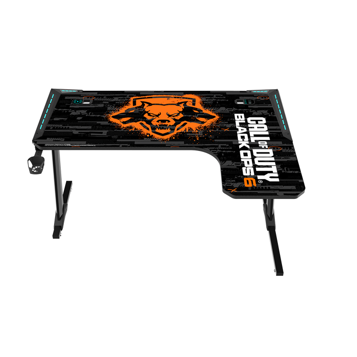 Call Of Duty (COD) Raptor BLKOPS6-R Series L-Shaped RGB Flowing Light Gaming Desk With Mouse pad, Headphone Hook, Cup Holder, Cable Management, Gamepad Holder, Qi Wireless Charger & USB Hub - Black
