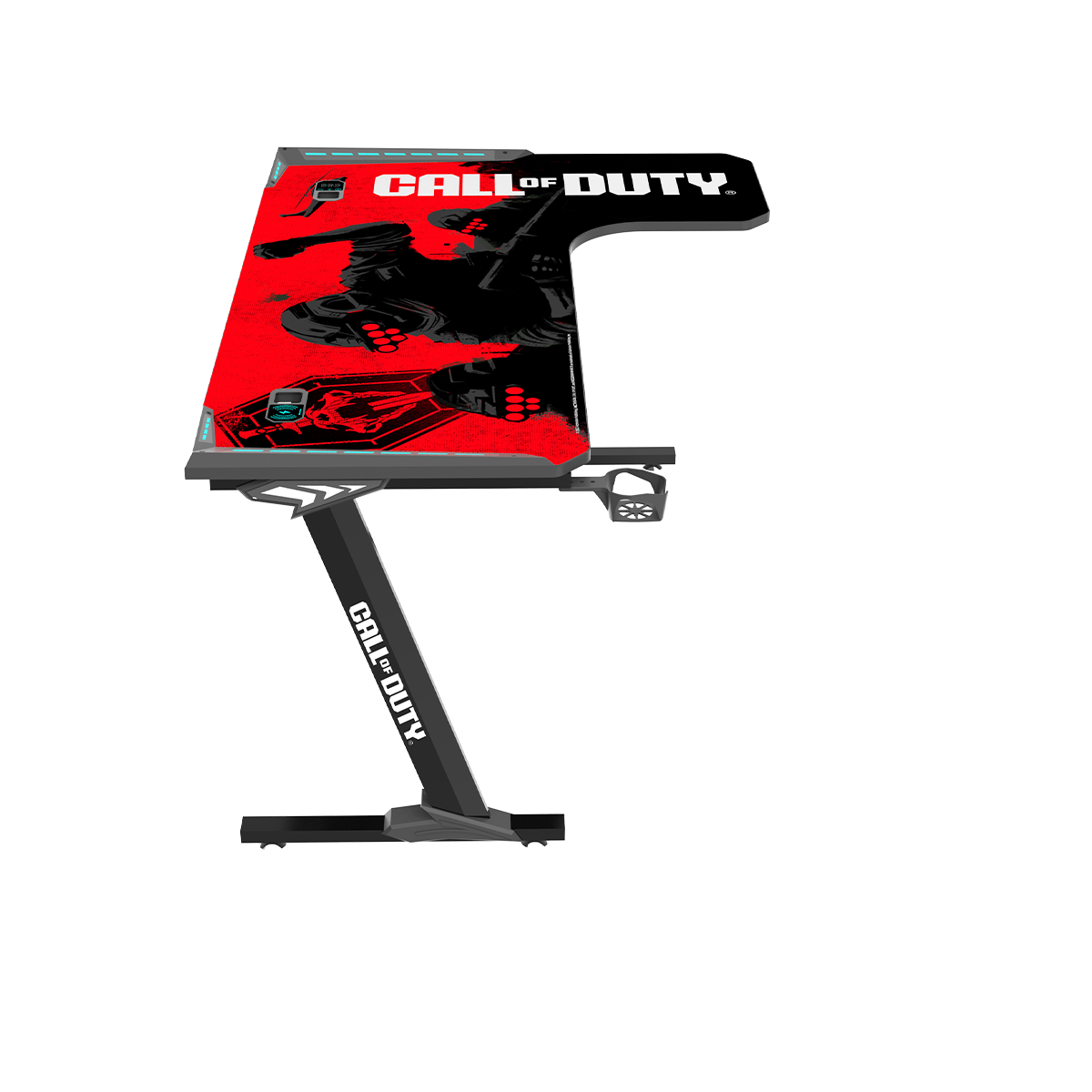 Call Of Duty (COD) Phantom XL-R Series L-Shaped RGB Flowing Light Gaming Desk With Mouse pad, Headphone Hook, Cup Holder, Cable Management, Gamepad Holder, Qi Wireless Charger & USB Hub - Black/Red