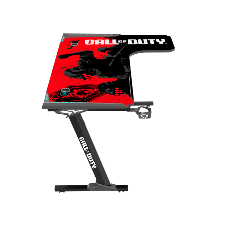 Call Of Duty (COD) Phantom XL-R Series L-Shaped RGB Flowing Light Gaming Desk With Mouse pad, Headphone Hook, Cup Holder, Cable Management, Gamepad Holder, Qi Wireless Charger & USB Hub - Black/Red