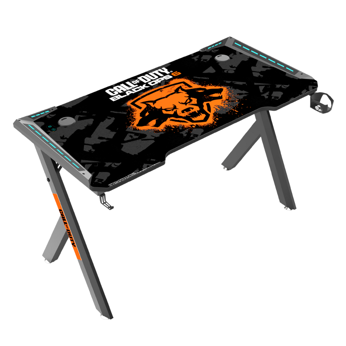 Call Of Duty HAWSKBILL (COD) BLKOPS6- RGB Flowing Light Gaming Desk With Full Table Mouse pad, Headphone Hook, Cup Holder