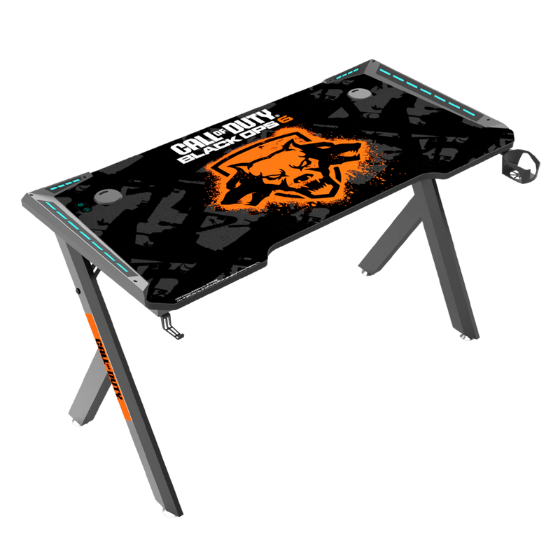 Call Of Duty HAWSKBILL (COD) BLKOPS6- RGB Flowing Light Gaming Desk With Full Table Mouse pad, Headphone Hook, Cup Holder