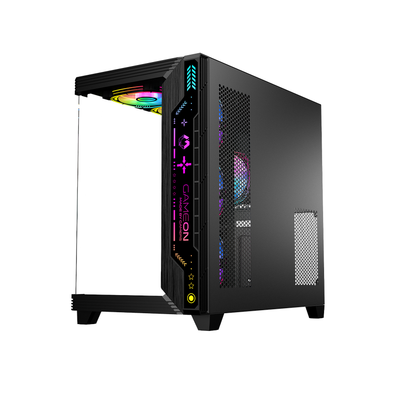 GAMEON Pulse Midnight Series ARGB Mid Tower Gaming Case - Black