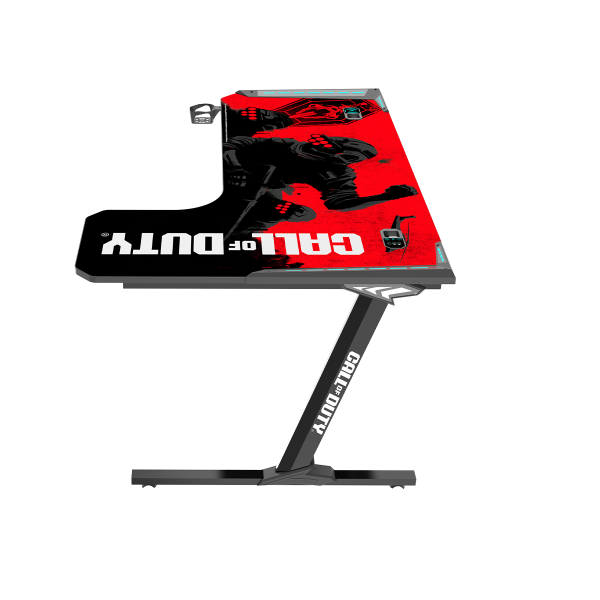 Call Of Duty (COD) Phantom XL-R Series L-Shaped RGB Flowing Light Gaming Desk With Mouse pad, Headphone Hook, Cup Holder, Cable Management, Gamepad Holder, Qi Wireless Charger & USB Hub - Black/Red