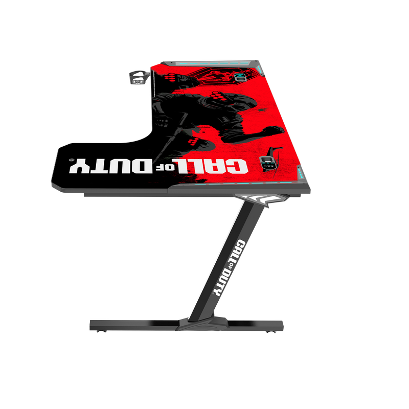 Call Of Duty (COD) Phantom XL-R Series L-Shaped RGB Flowing Light Gaming Desk With Mouse pad, Headphone Hook, Cup Holder, Cable Management, Gamepad Holder, Qi Wireless Charger & USB Hub - Black/Red