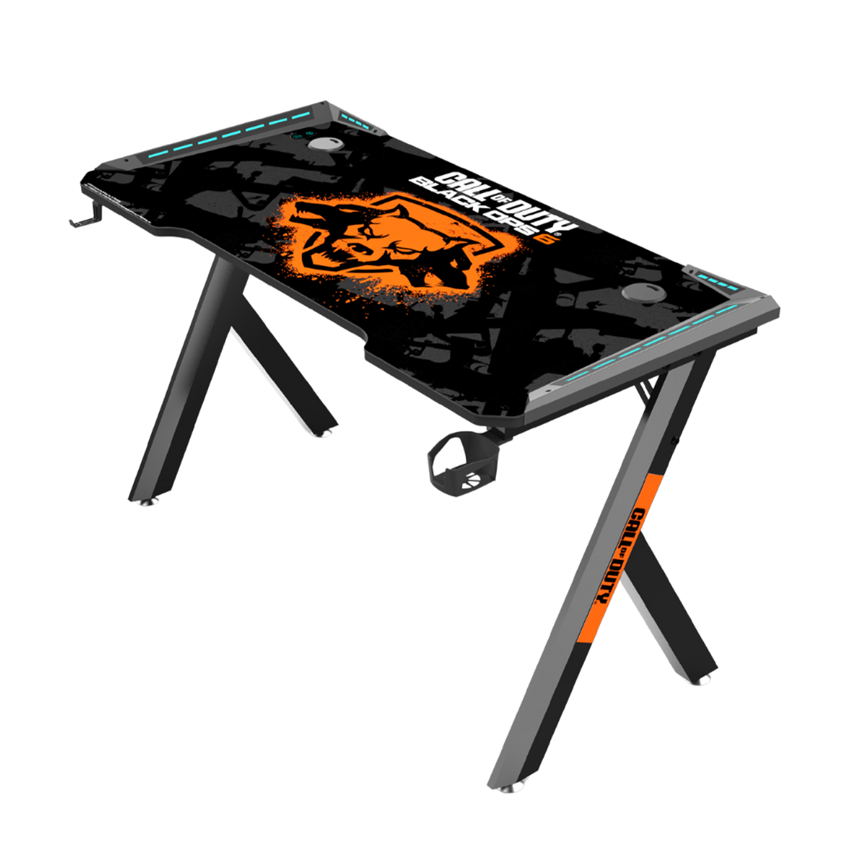 Call Of Duty HAWSKBILL (COD) BLKOPS6- RGB Flowing Light Gaming Desk With Full Table Mouse pad, Headphone Hook, Cup Holder