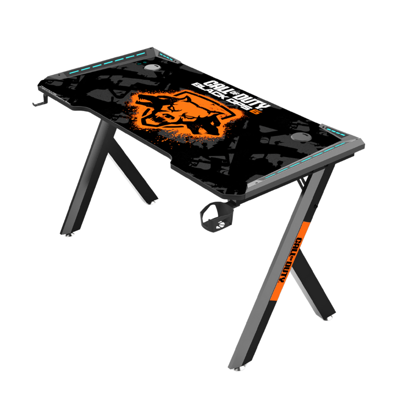 Call Of Duty HAWSKBILL (COD) BLKOPS6- RGB Flowing Light Gaming Desk With Full Table Mouse pad, Headphone Hook, Cup Holder