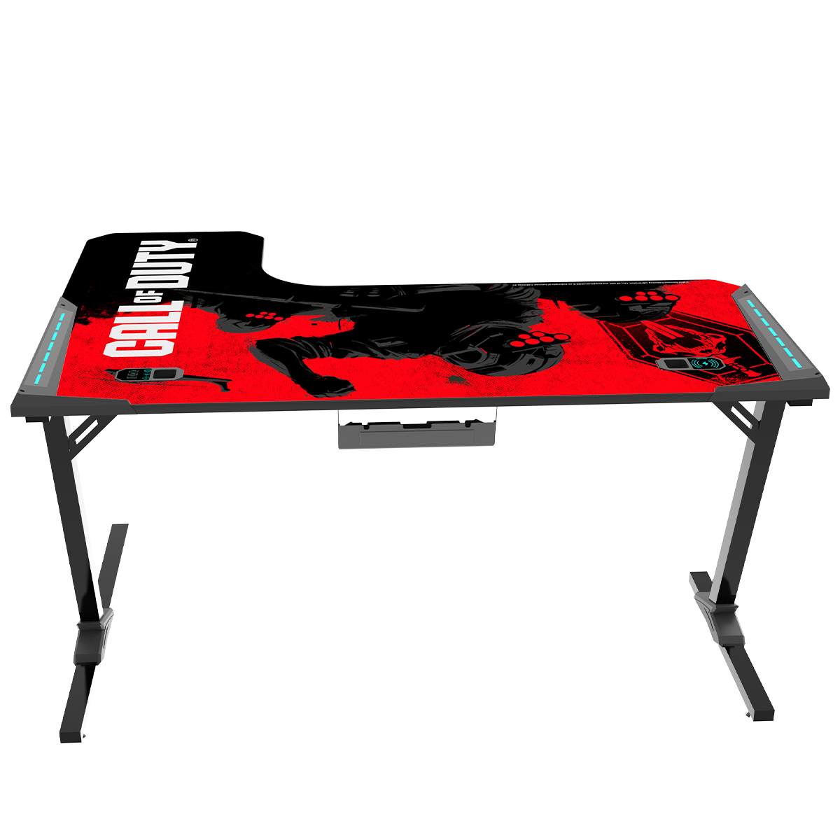 Call Of Duty (COD) Phantom XL-R Series L-Shaped RGB Flowing Light Gaming Desk With Mouse pad, Headphone Hook, Cup Holder, Cable Management, Gamepad Holder, Qi Wireless Charger & USB Hub - Black/Red