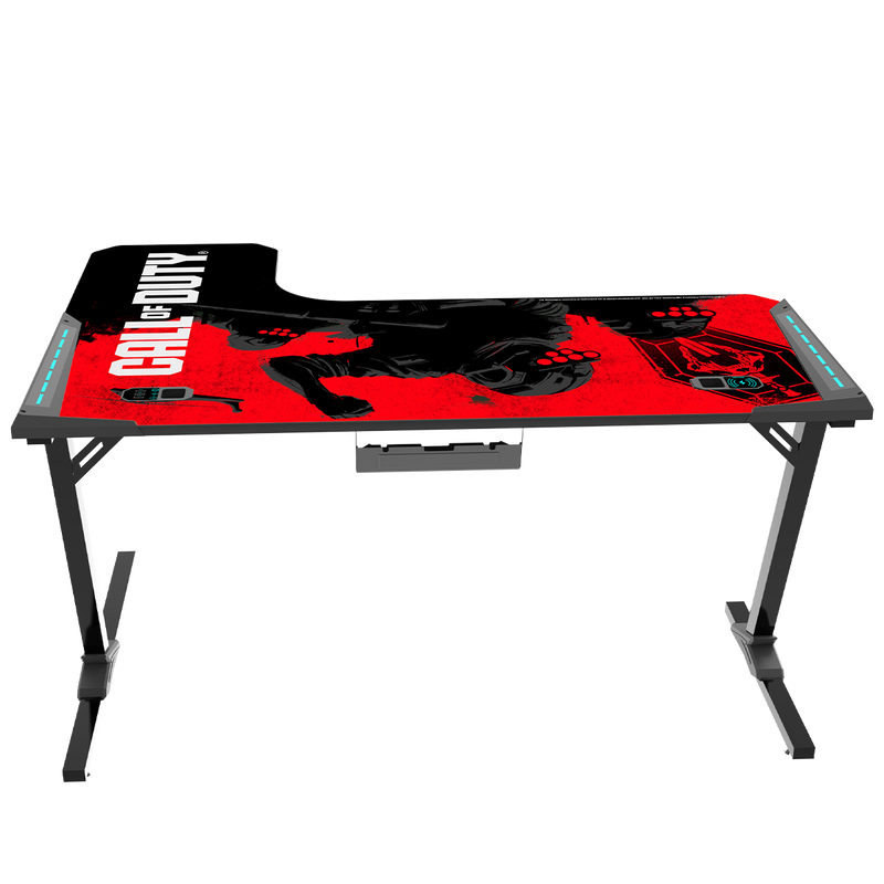 Call Of Duty (COD) Phantom XL-R Series L-Shaped RGB Flowing Light Gaming Desk With Mouse pad, Headphone Hook, Cup Holder, Cable Management, Gamepad Holder, Qi Wireless Charger & USB Hub - Black/Red