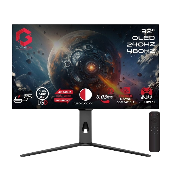 GAMEON GO32OLED4K Signature X Series 32" Dual Switch OLED 4K UHD 240Hz/FHD 480Hz, 0.3ms, HDMI 2.1, IPS Gaming Monitor (Supports PS5) - Black