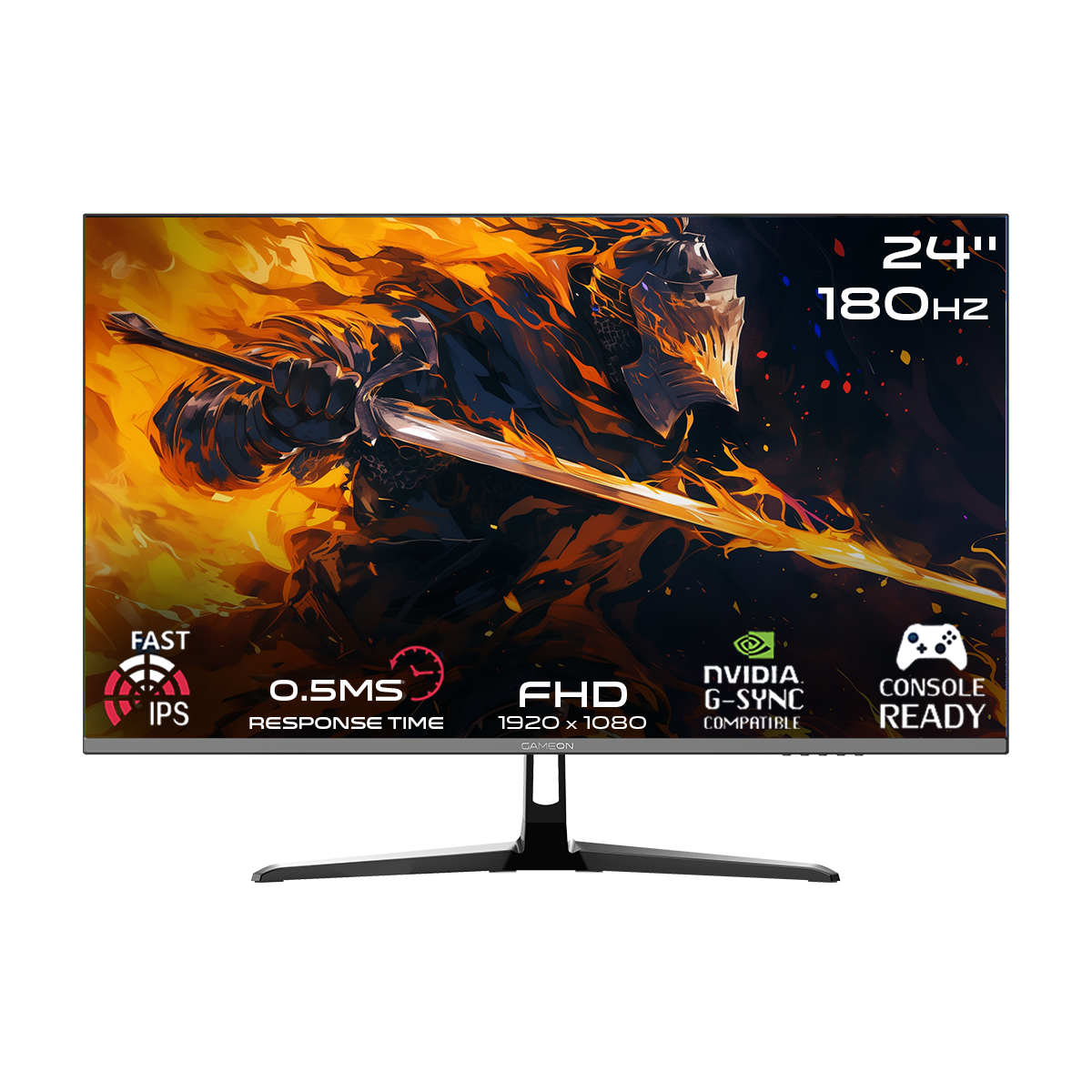 GAMEON GOPS24180IPS Pro-series Gaming Monitor, شاشه قيمنق  24 Inch, FHD, 1920x1080, 180Hz, Fast IPS Panel, 0.5ms, HDMI 2.0, Adaptive Sync & G-Sync Compatible, Tilt Adjustment, Black