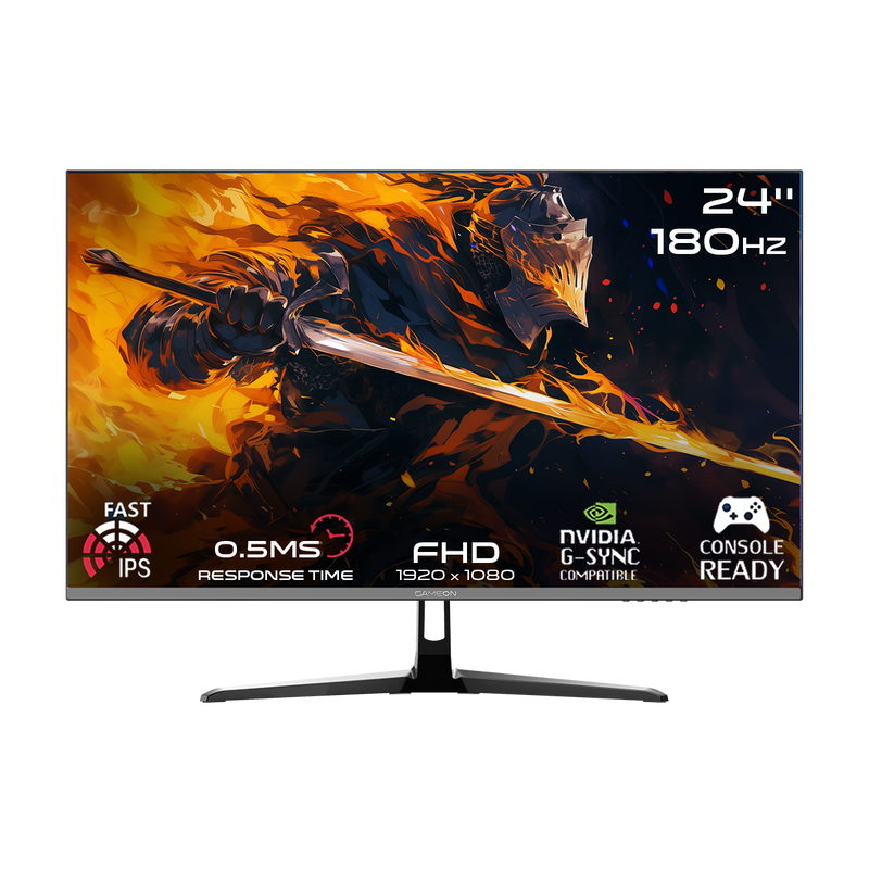 GAMEON GOPS24180IPS Pro-series Gaming Monitor, شاشه قيمنق  24 Inch, FHD, 1920x1080, 180Hz, Fast IPS Panel, 0.5ms, HDMI 2.0, Adaptive Sync & G-Sync Compatible, Tilt Adjustment, Black