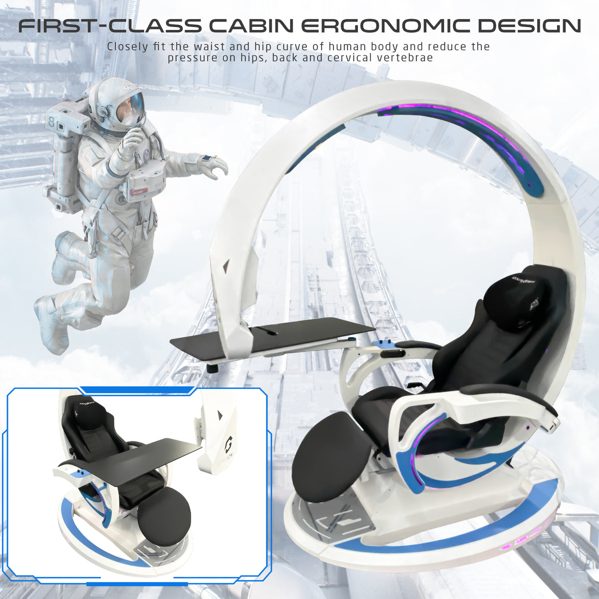 GAMEON Orion X Computer Gaming Reclining Simulator Cockpit - White