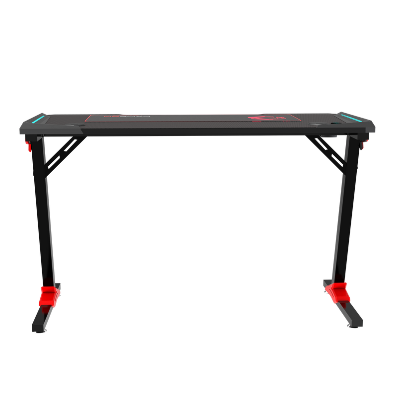 GAMEON Raptor II Series Z-Shaped RGB Flowing Light Gaming Desk (Size: 1400-600-720mm) With (800*300*3mm - Mouse pad), Headphone Hook & Cup Holder - Black
