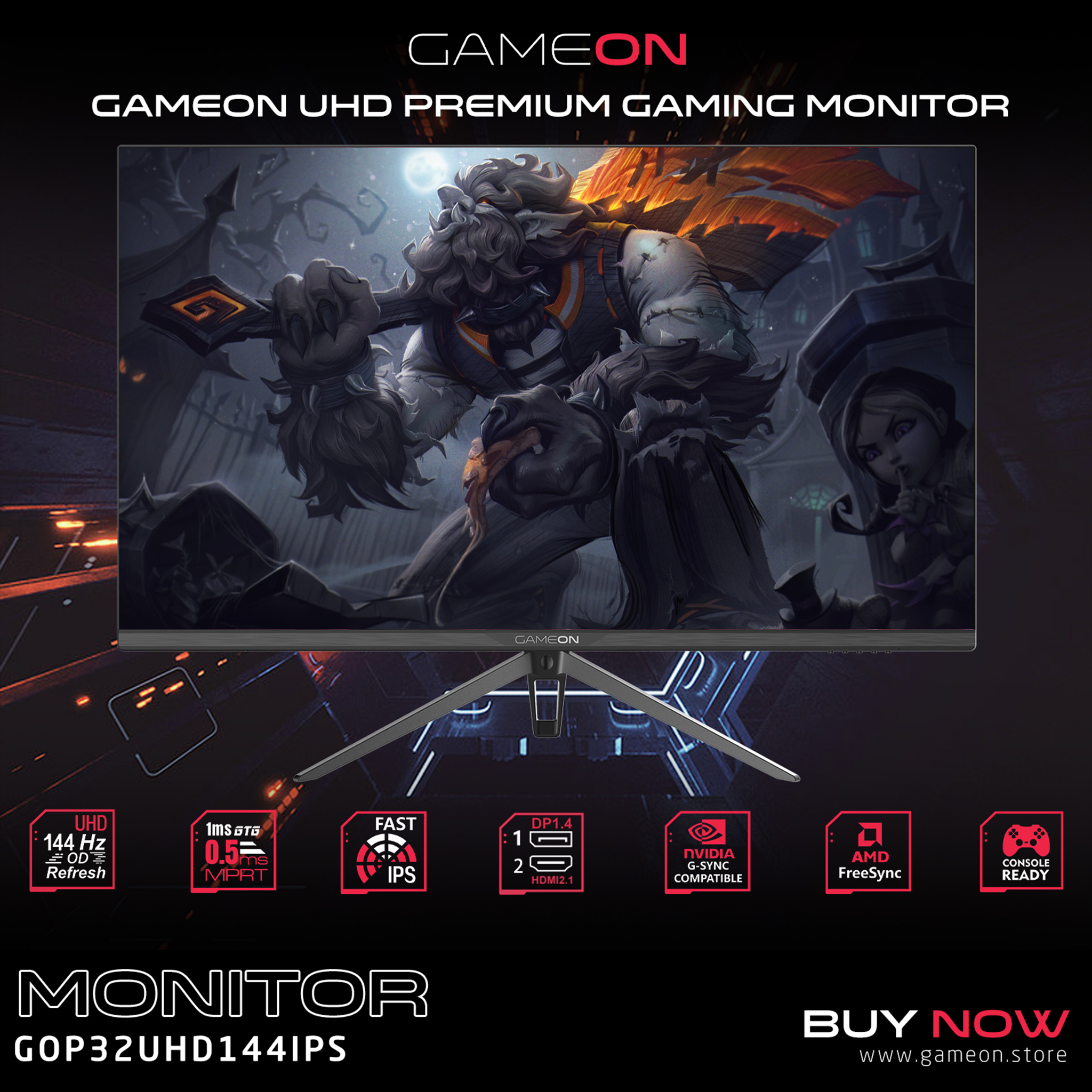 GAMEON GO32UHD144IPS 32 Inch Flat UHD 144Hz 1ms IPS Panel 4K
