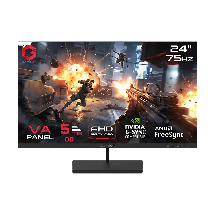 جيم أون, شاشة الألعاب فئة بيزيك بحجم 24 بوصة, 75 هرتز, زمن الاستجابه 0.5 - أسود