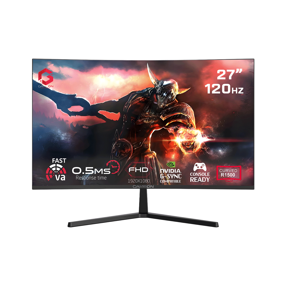 GAMEON GC27F120VA Pro Series 27'' FHD, 120Hz, MPRT 0.5ms, HDMI 2.1, Fast VA Panel Curved Gaming Monitor 1500R, 16:9 (Supports PS5) - Black
