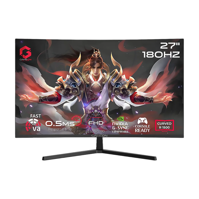 GAMEON GC27F180VA Pro Series 27" FHD, 180Hz, MPRT 0.5ms, HDMI 2.1, Fast VA Panel Curved Gaming Monitor 1500R 16:9 (Supports PS5) - Black