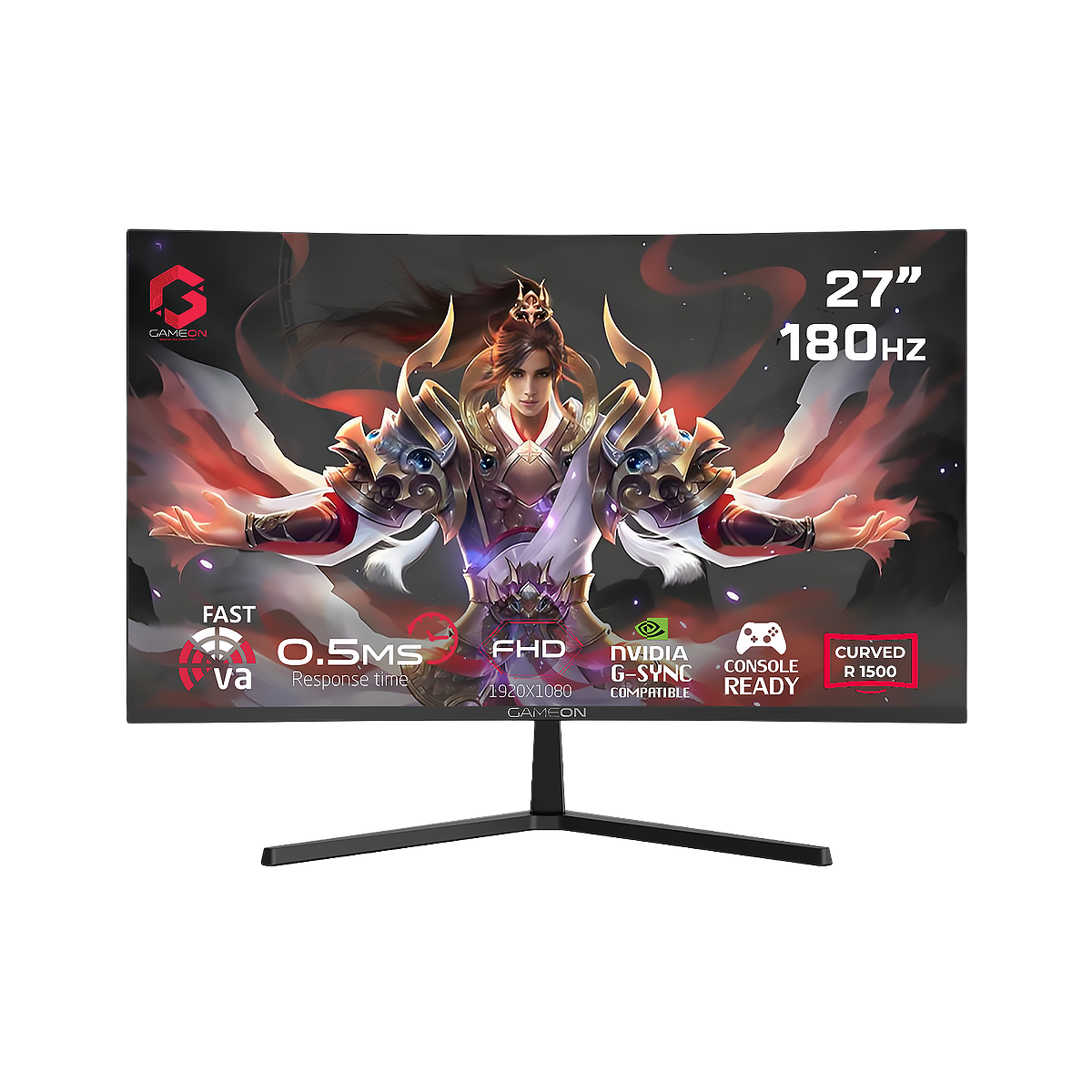 جيم أون, شاشة الألعاب فئة برو بحجم 27 بوصة, 180هرتز, زمن الاستجابه 0.5, اتش دي ام اي 2.1 تدعم سوني 5 - أسود