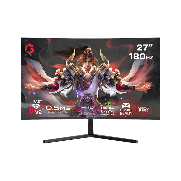 GAMEON GC27F180VA Pro Series 27" FHD, 180Hz, MPRT 0.5ms, HDMI 2.1, Fast VA Panel Curved Gaming Monitor 1500R 16:9 (Supports PS5) - Black
