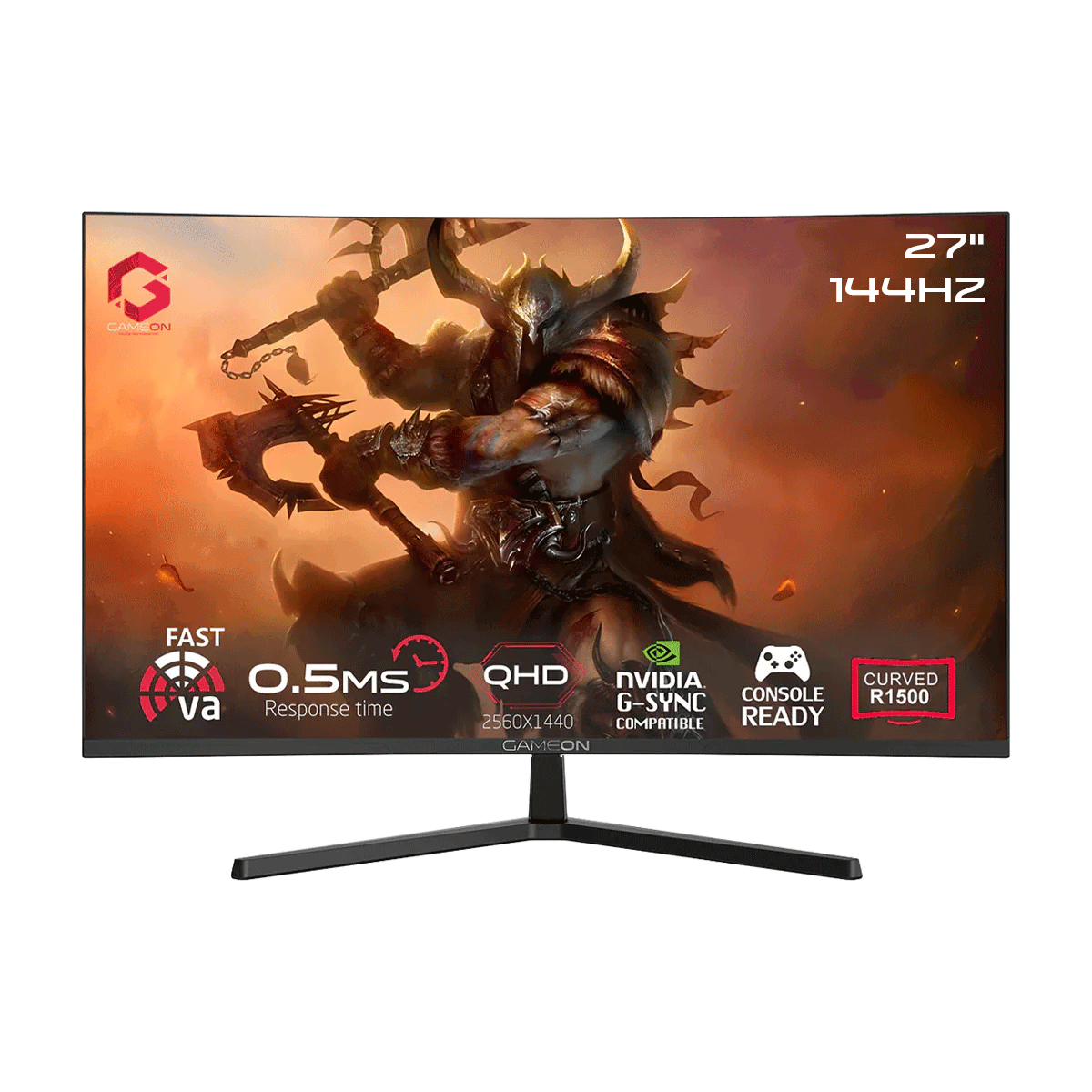 GAMEON GC27Q144VA Pro Series 27'' QHD, 144Hz, MPRT 0.5ms, HDMI 2.1, Fast VA Panel Curved Gaming Monitor 1500R, 16:9 (Supports PS5) - Black
